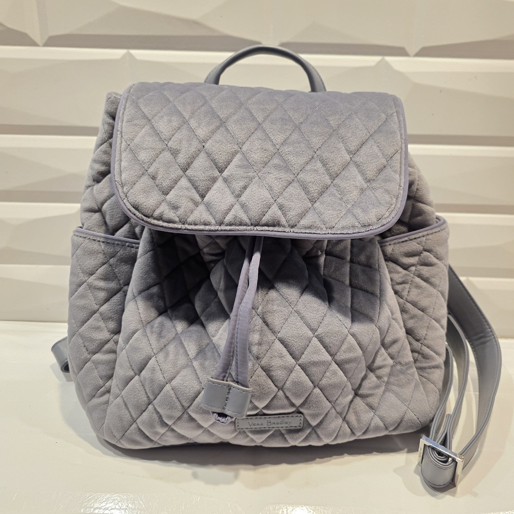 Vera Bradley Drawstring Backpack Solid Gray Velour 10 x 10 x‎ 5